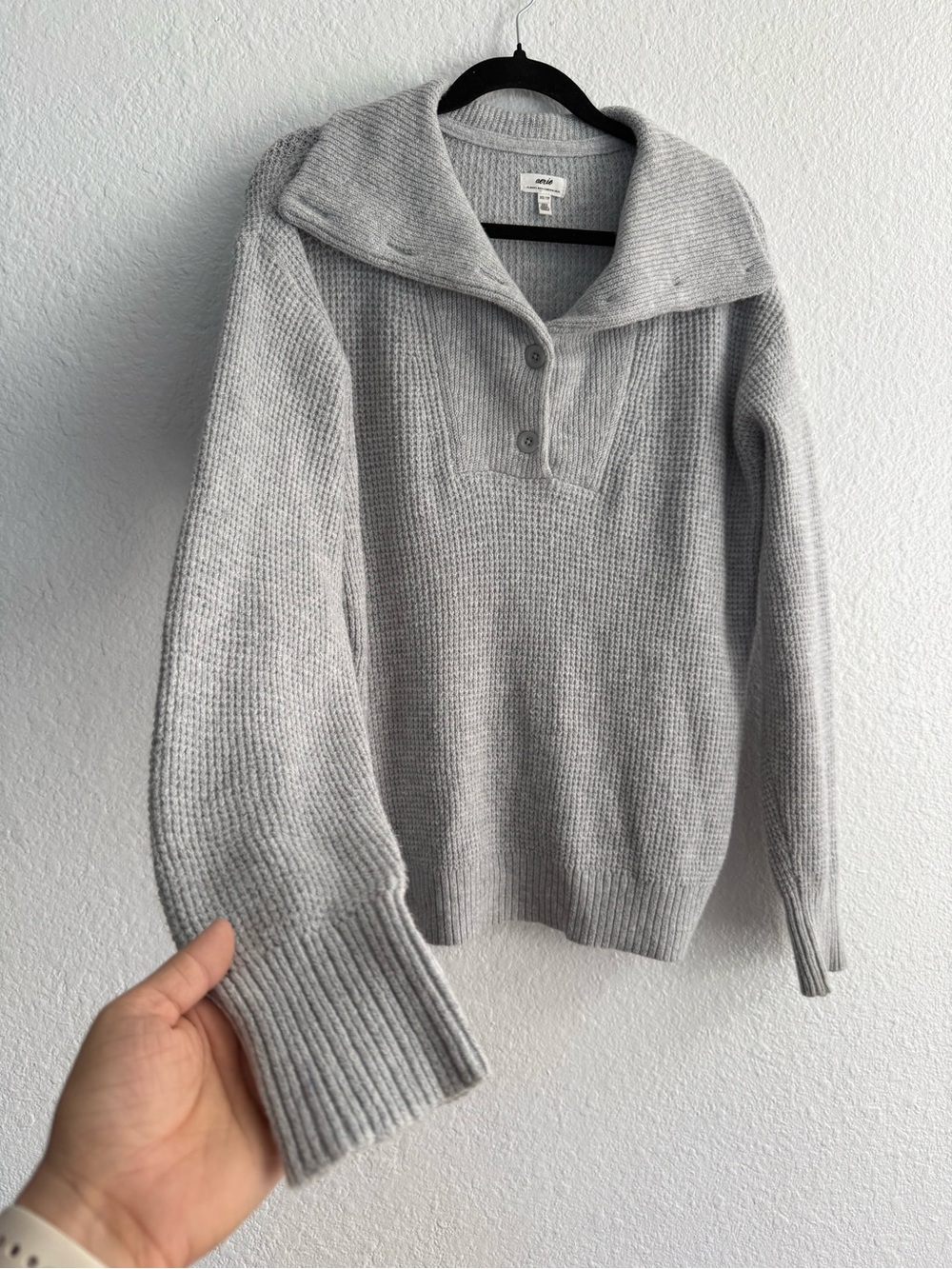 Aerie CozyUp Waffle Button Sweater Size XS- oversized - Picture 6 of 6